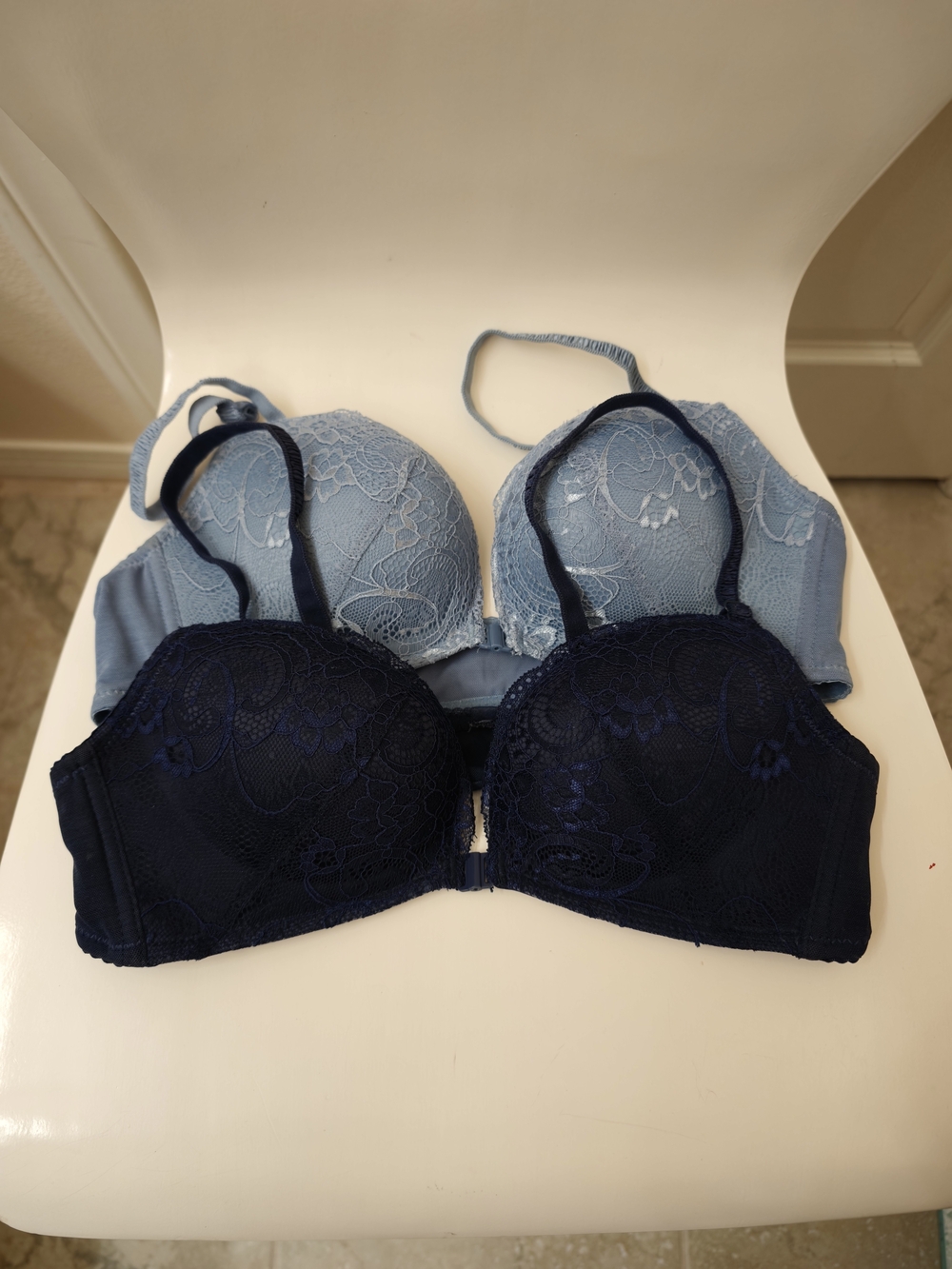 Lace Push-Up Bra - Light Blue and Navy